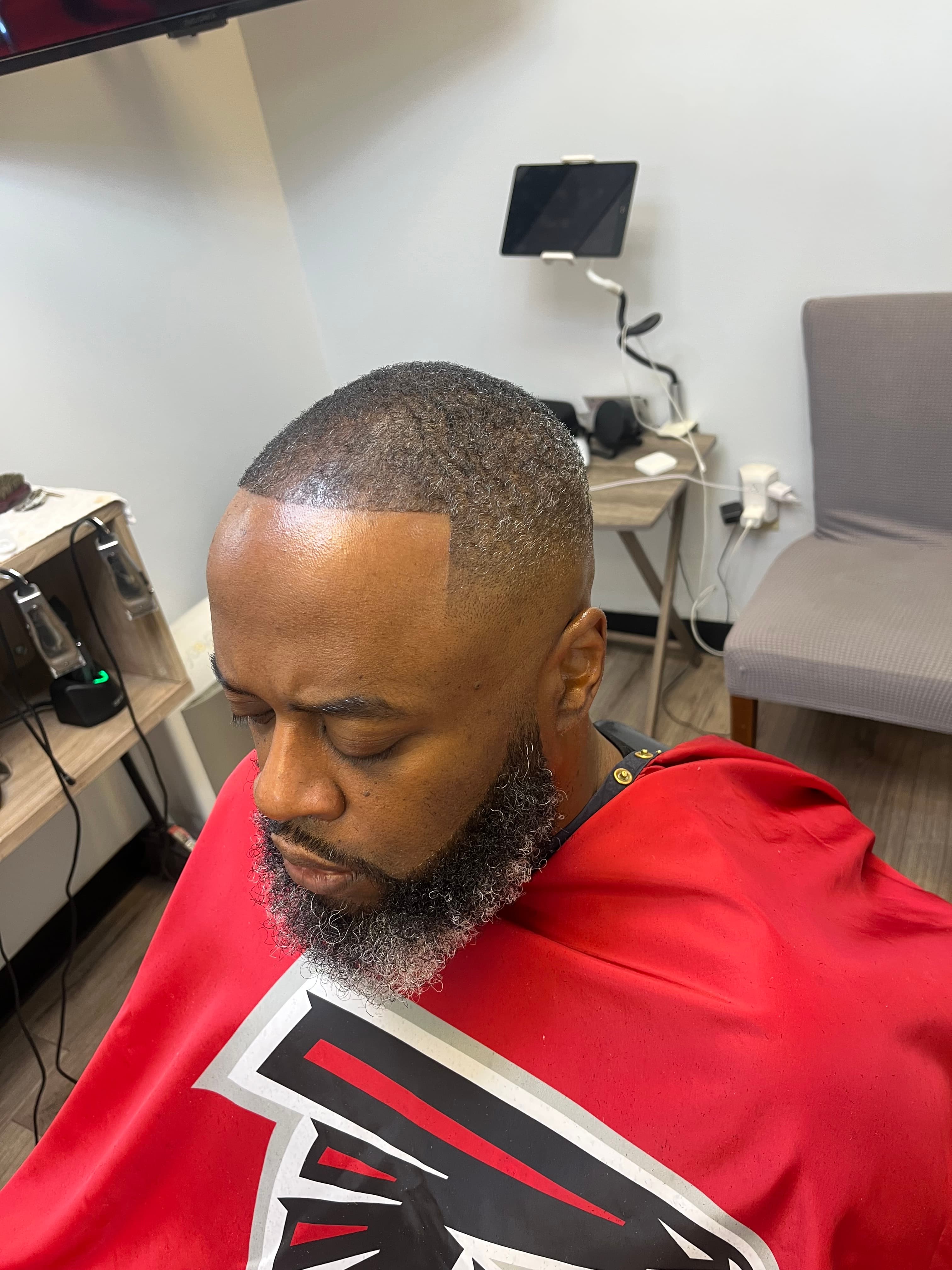 Sharp lineup with skin fade at Garland Cuts barber near Lawrenceville